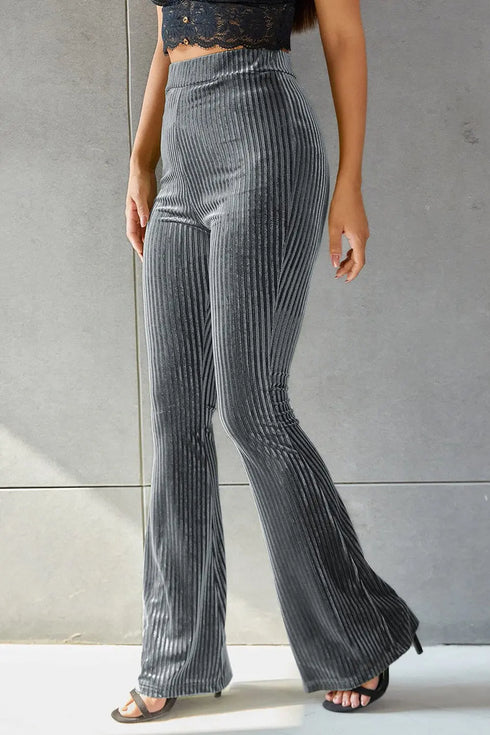 'Ruth' Ribbed High Waist Flare Pants - Celes Fashion